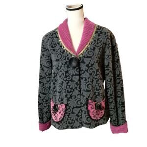 Vintage Taylor G Dallas Sz M Black Fleece Jacket Beaded Eclectic Mixed Media